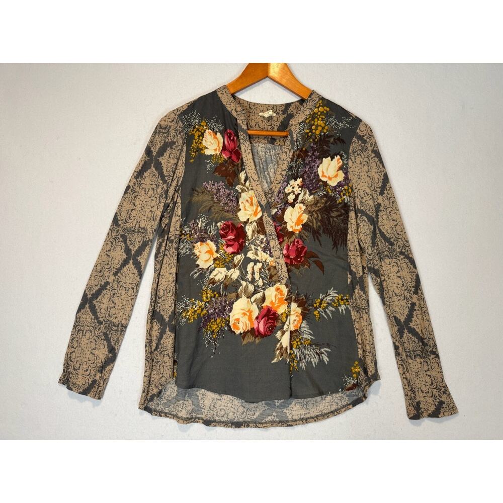 Anthropologie TINY Jardim Floral Blouse Top Rayon S Faux Wrap Romantic Bohemian - Picture 2 of 5